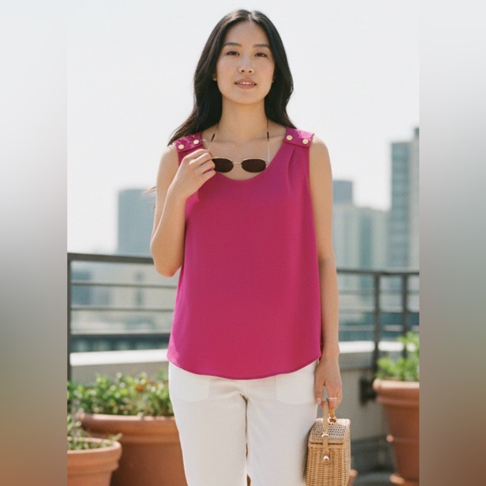 Jones New York Fuchsia Tank Top with Gold Buttons